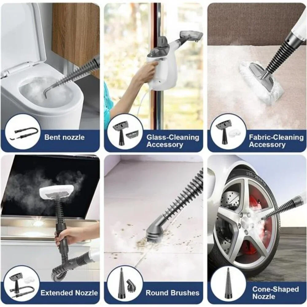 Handheld Steam Cleaner 16 Piece Set for Bathroom Car Home Grease Cleaning